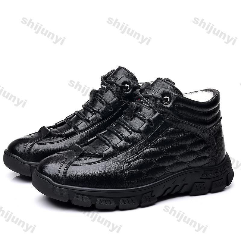 Fashion Winter Leather Platform Plus Velvet Boots for Men Fashion Soft-soled Casual Men's Ankle Boots Luxury Designer Board Shoes