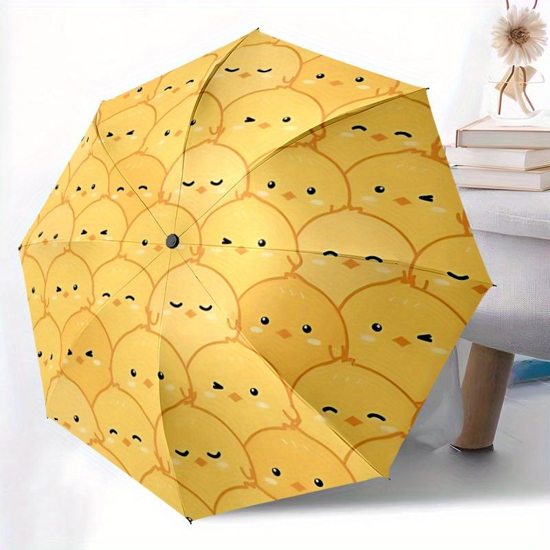 1pc Chicks Pattern Auto Open/close, All-Season Portable Folding Umbrella for Women & Men, Travel, Everyday, Formal Events - Compact Luxury Parasol, Ou
