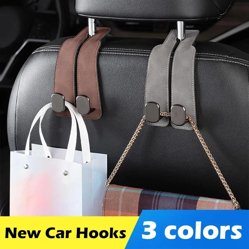 Suede Dual Hooks Universal Car Seat Back Headrest Hook Bag Bottle Sundries Storage Hanger Car Vehicle Organizer Holder Mount Auto Interior Accessories