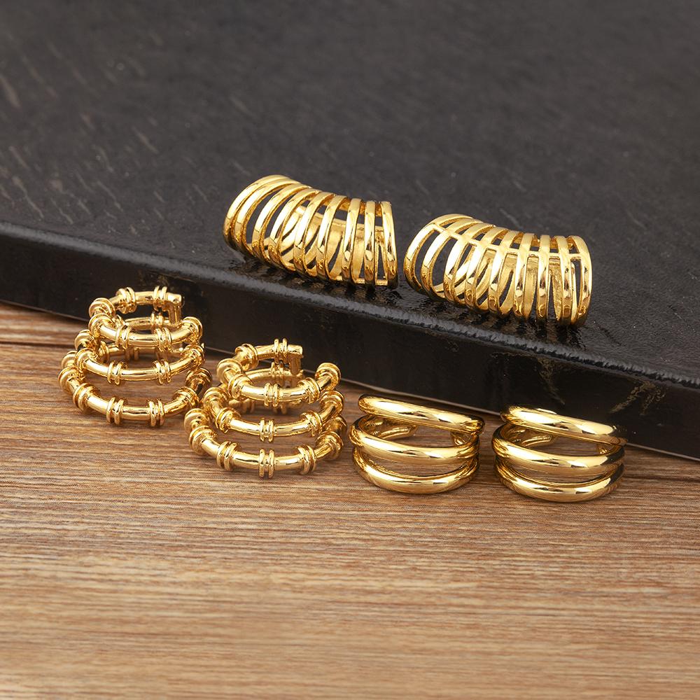 Nidin New Retro Simple Style Multilayer Ear Clip Earrings 3 Styles For Women Copper Ear Jewelry Engagement Wedding Party Gifts