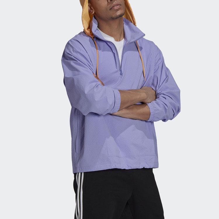 adidas Originals Trefoil მეოთხედი ზიპით ყოველდღიური სპორტული ნახევრად ზიპიანი კაპიუშონიანი ჟაკეტი მამაკაცის ზედა ტანისამოსი ღია იასამნისფერი HB1822