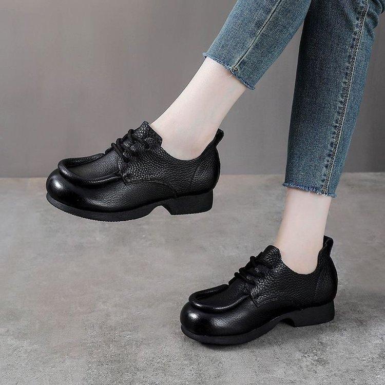 Retro Soft Leather Single Shoes - New Style, Flat Bottom, Deep Heel, Casual Shoes for Women