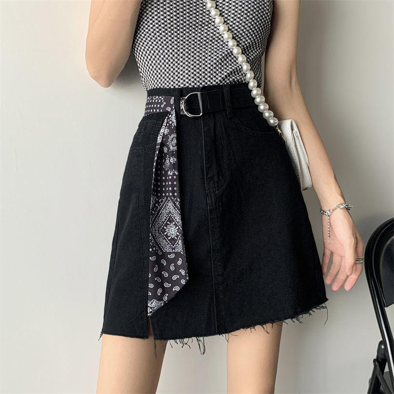 A-Linien-Rock Modetrend Y2k Jeans Sommer Ins Design Sense Schlitz Hohe Taille Denim Minirock Damen Allround-Schlankmachend Hüftbetonend