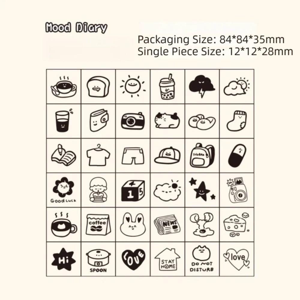 36pcs Set Acrylic Box Rubber Stamp Cartoon Mini Wooden Stamps Wood Stamps Set  Scrapbooking Decor