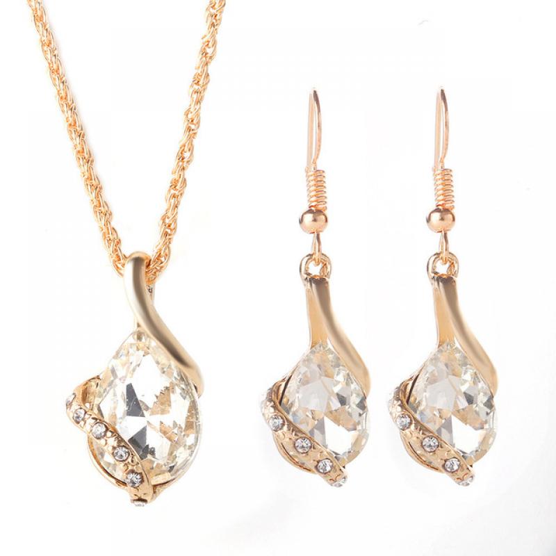Chic Style Ladies Rhinestone Choker Chain Necklace Drop Earrings Jewelry Set
