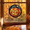 Stained Glass Style Wall Art Halloween Suncatcher Ornament, Vintage Hanging Window Decor with Pumpkin Ghost Bat Witch Haunted House Displays