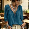 Women's Casual Color V-Neck Blouse with Ruffle Trim and Tie