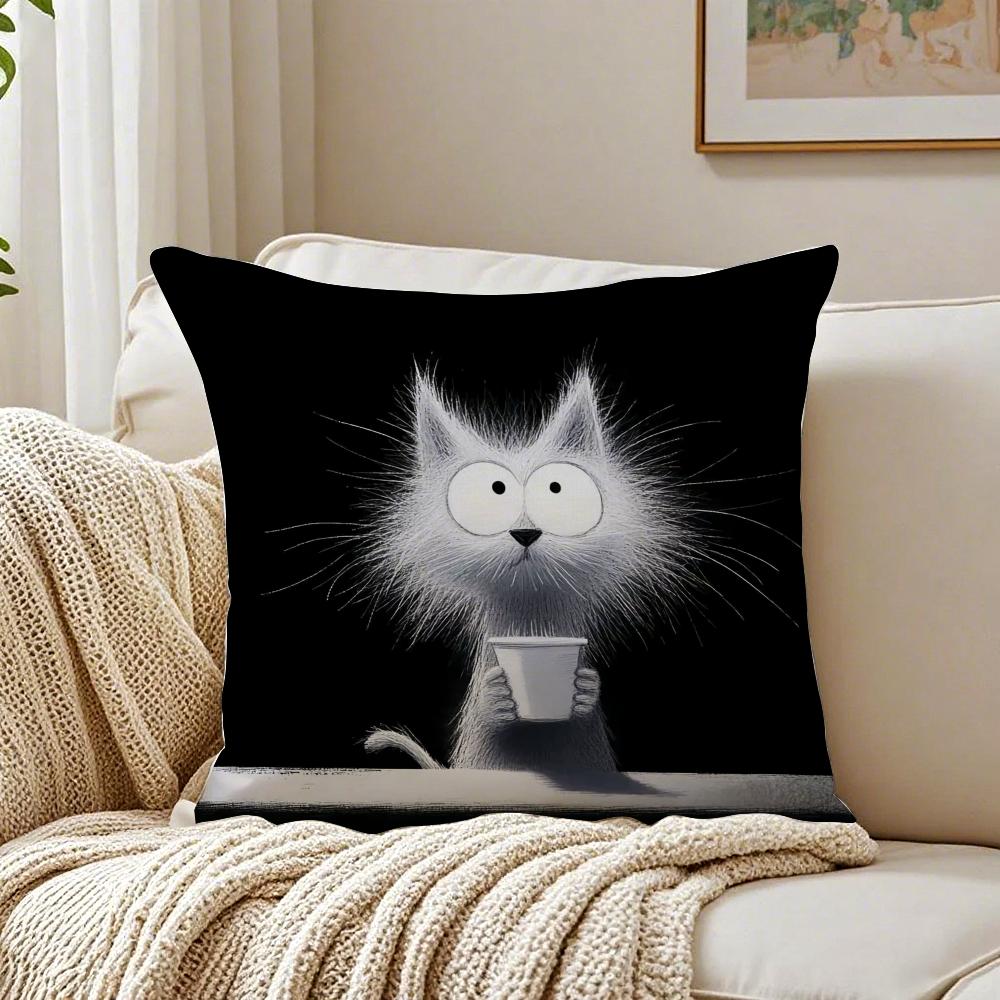 Cute Quirky Modern Art Fluffy Cat Cushion Cover Pillowcase Antidustmite Living Room Sofa Decor Cushion Room