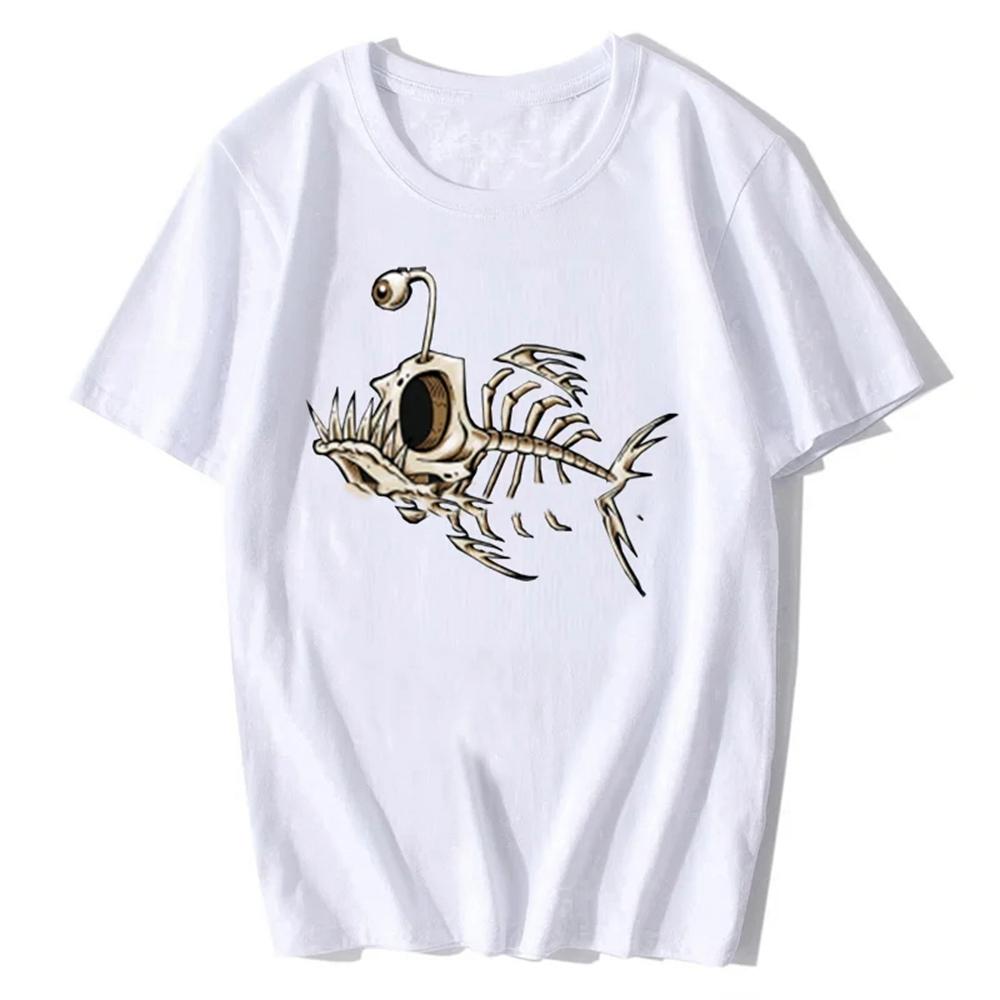 Summer Round Neck 3D Funny Fish Skeleton Print Top Fashionable Casual Short Sleeved Men's T-shirts
