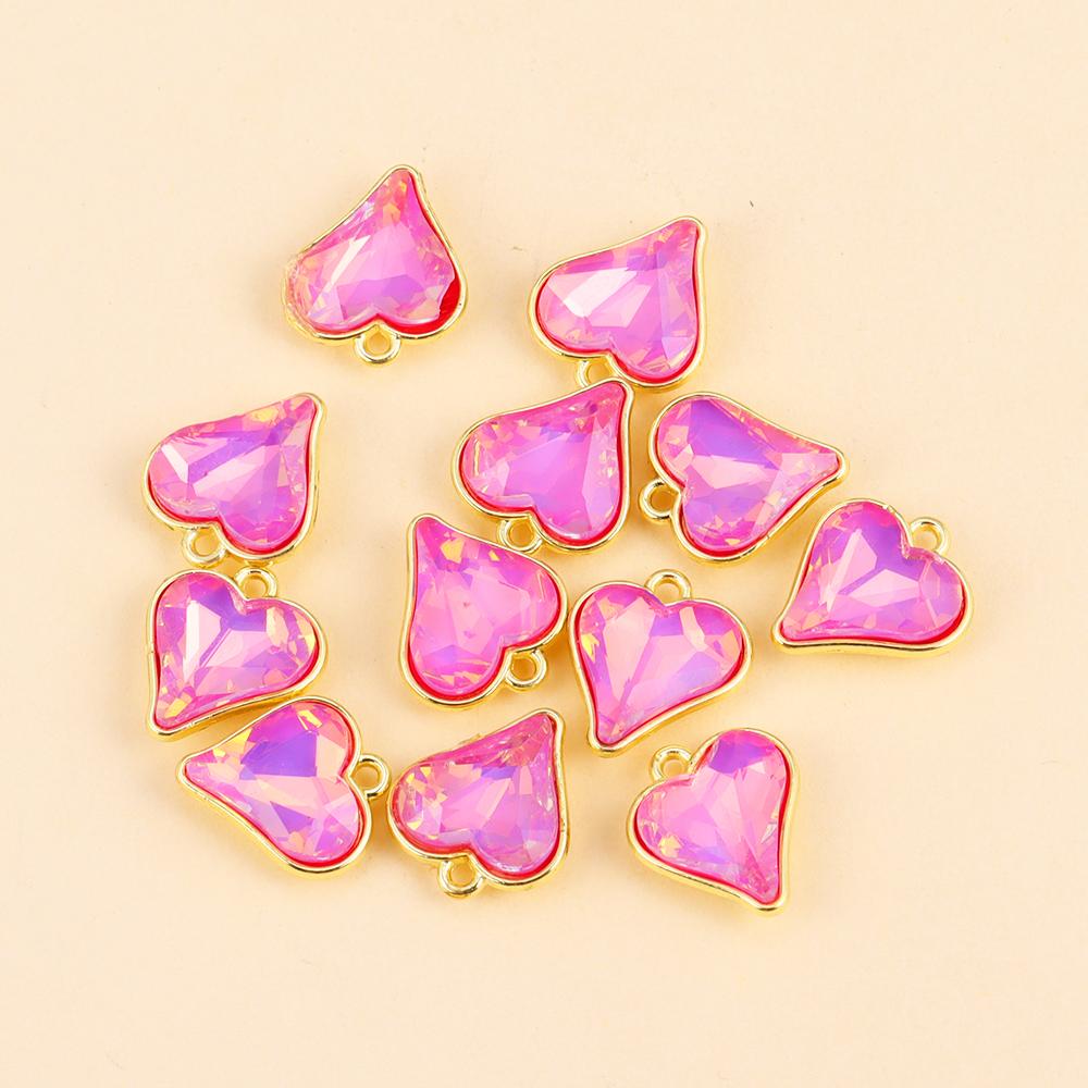 10Pcs Multicolor Crystal Peach Heart Charms For Women Girls Jewelry Making DIY Sweet Romantic Love Heart Pendant Necklace Crafts