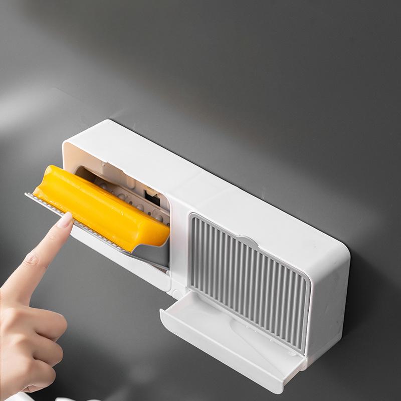 Wall Mounted Soap Box With Lid Double Single Grid Drain Holder Soap Case Bathroom Accessories Decoration Household Soap Dish