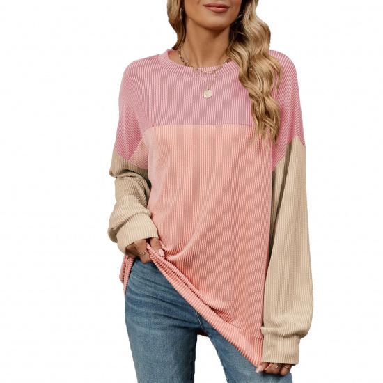 2024 Autumn And Winter New Round Neck Contrasting Color Plus Size Medium Long T-Shirt Long Sleeved Women