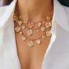 Hip-Hop Pleated Disc Pendant Necklace, Design Metal Chain Stacked Collarbone Chain Necklace