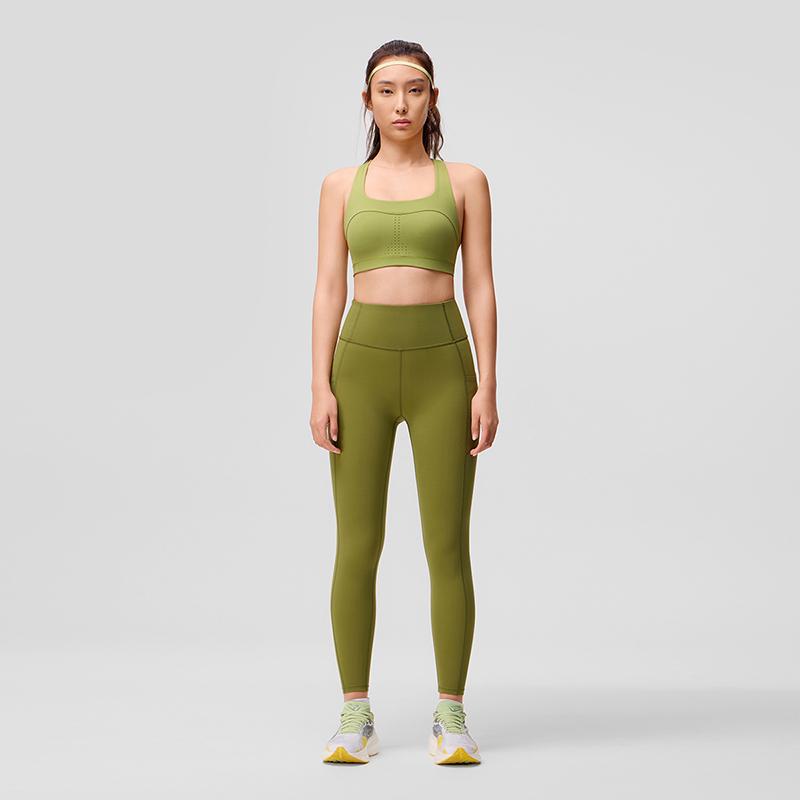 Saucony Solid Color Straight Leg Fitness Leggings Women Leggings Light-Yellow Army-Green SC1230002DY-GE69