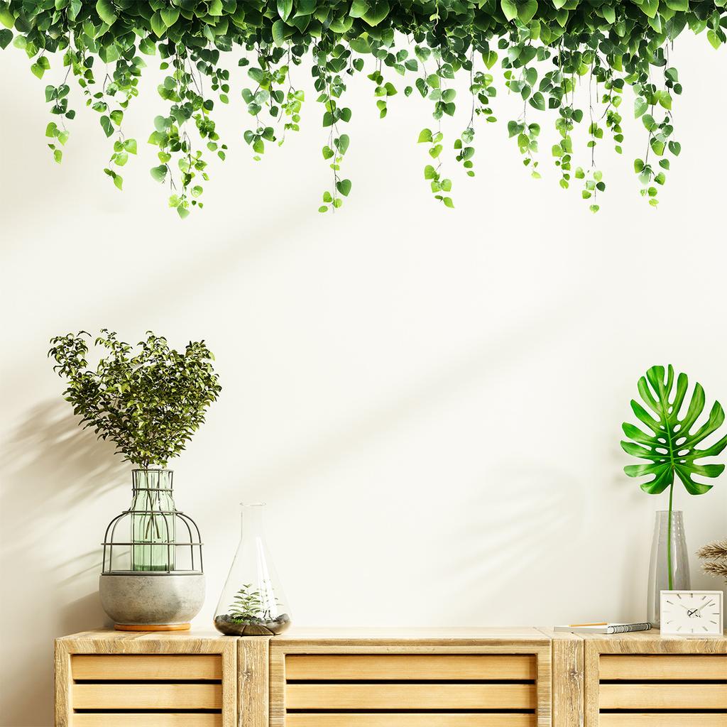 Creative Green Plant Vine Wall Sticker Self-Adhesive Removable PVC Wall Decal for Bedroom Living Room Wall Decoration