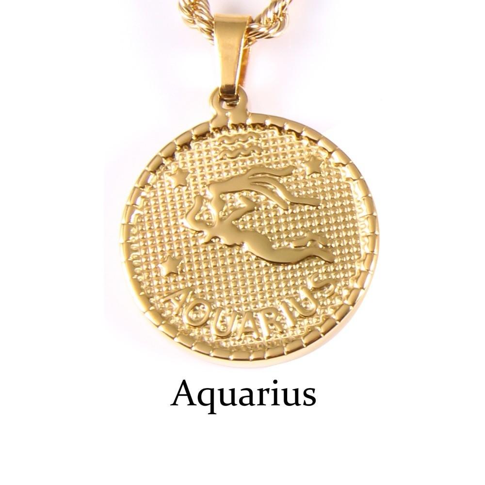 12 Constellation Coin Pendant Necklace 18K Gold Coin Boho Zodiac Sign Necklace Fashion Jewelry Festivel Gift Bag Pendant Charms