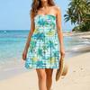 Strapless Sundress for Women with Tree Print Casual Beach Dress Lightweight Elastic Waist Holiday Outfit