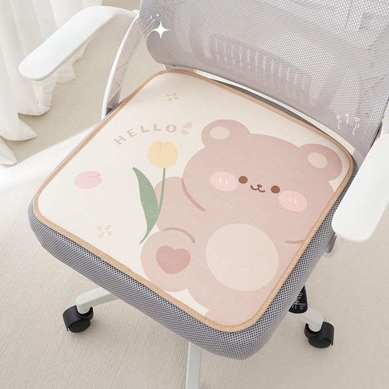 Cartoon Tulip Bear Rabbit Seat Cushion With Ice Silk Fabric For Office And Car Comfort