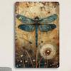 Metal Poster One Piece Premium Wall Art, Vintage Dragonfly Dandelion Decor for Living Room Bar Gift