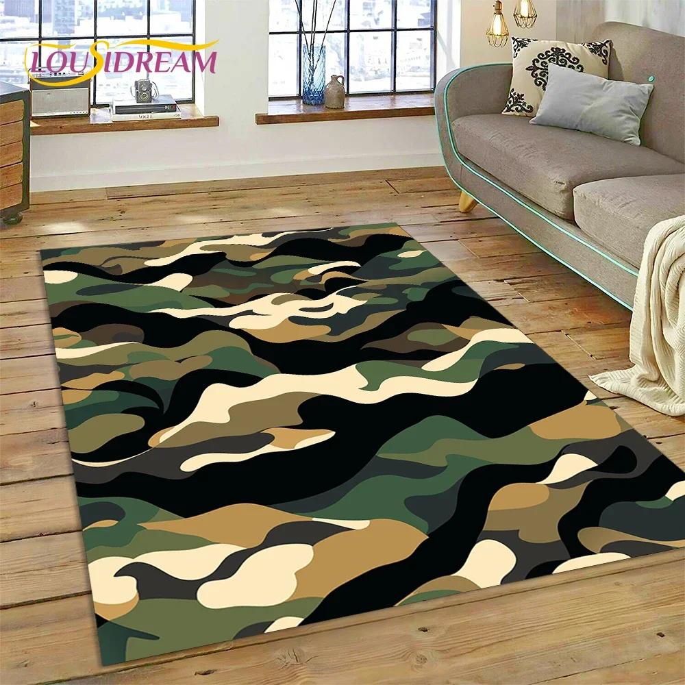 Tapis Rug Camouflage Vert Camo Coloré 3D Style 2025 pour Salon Chambre Maison Canapé Zone de Décoration Tapis de Sol Antidérapant