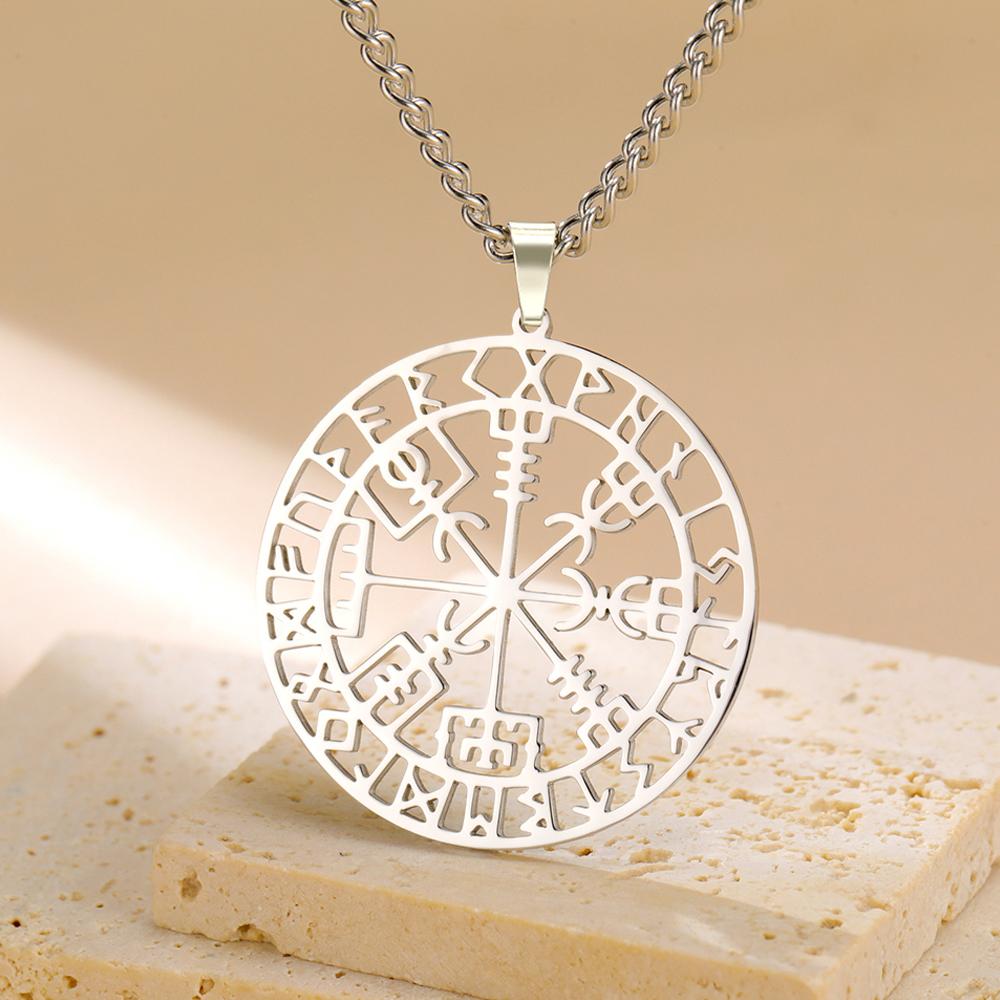 Vegvisir Anhänger Halskette Nordische Wikinger Runen Kompass Schutz Amulett Edelstahl Schmuck für Männer Frauen