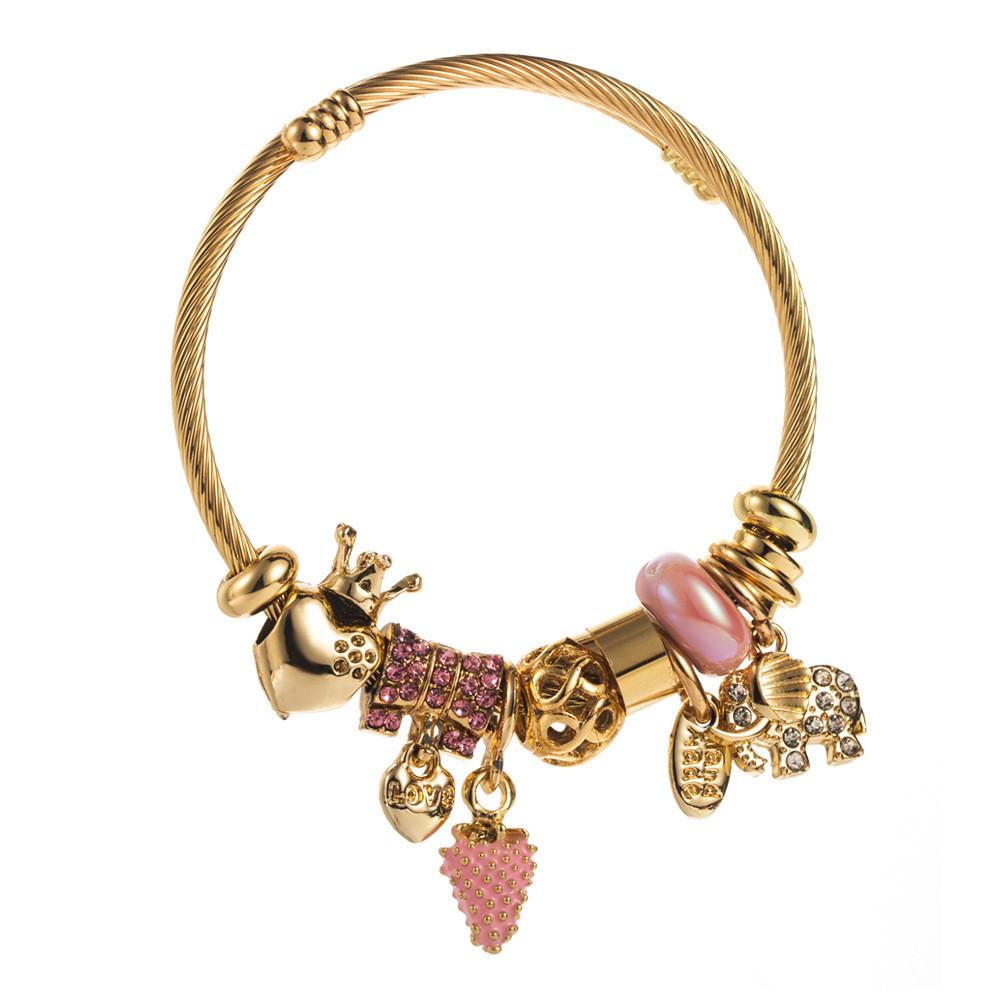 Strawberry Elephant Stainless Steel Bracelet With Cubic Zirconia For Gift Giving And Casual Wear