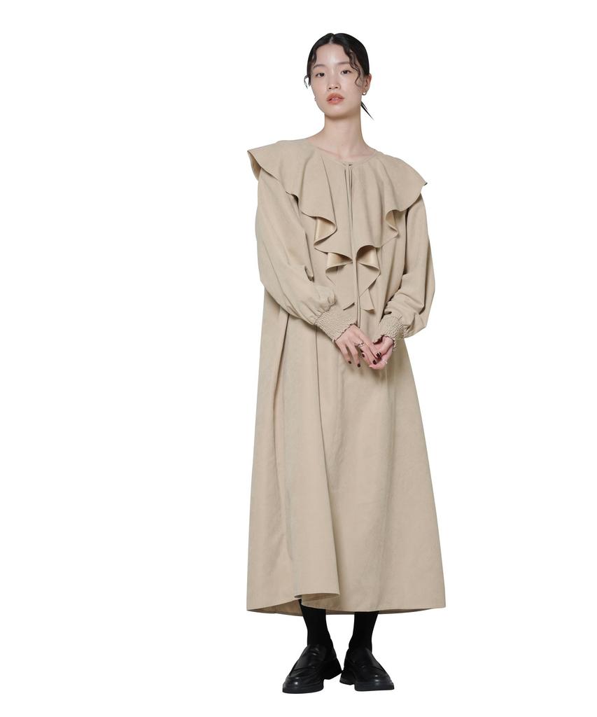 Nano Universe Peach Flared Dress with Detachable Ruffle Size F Women's Collar, Beige, 040, 673-5219329