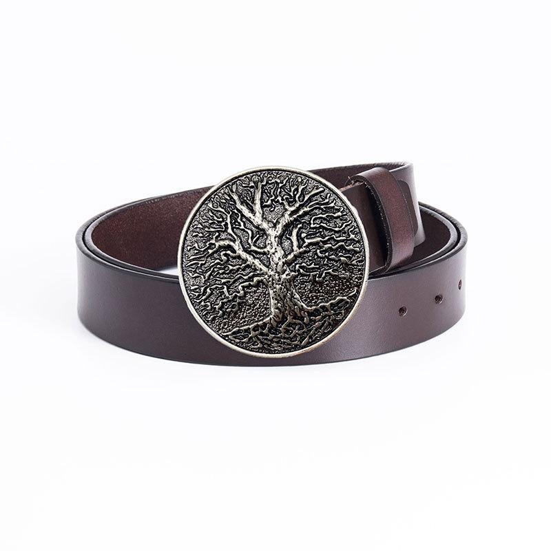 Round Buckle Belt Fashion Casual Men's Cowhide Belt Youth Jeans Belt
