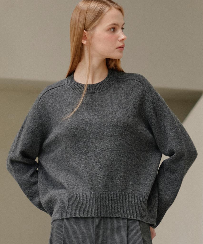 JE NE SAIS QUOI Loose Fit Crew Neck Cashmere Knit_ Charcoal