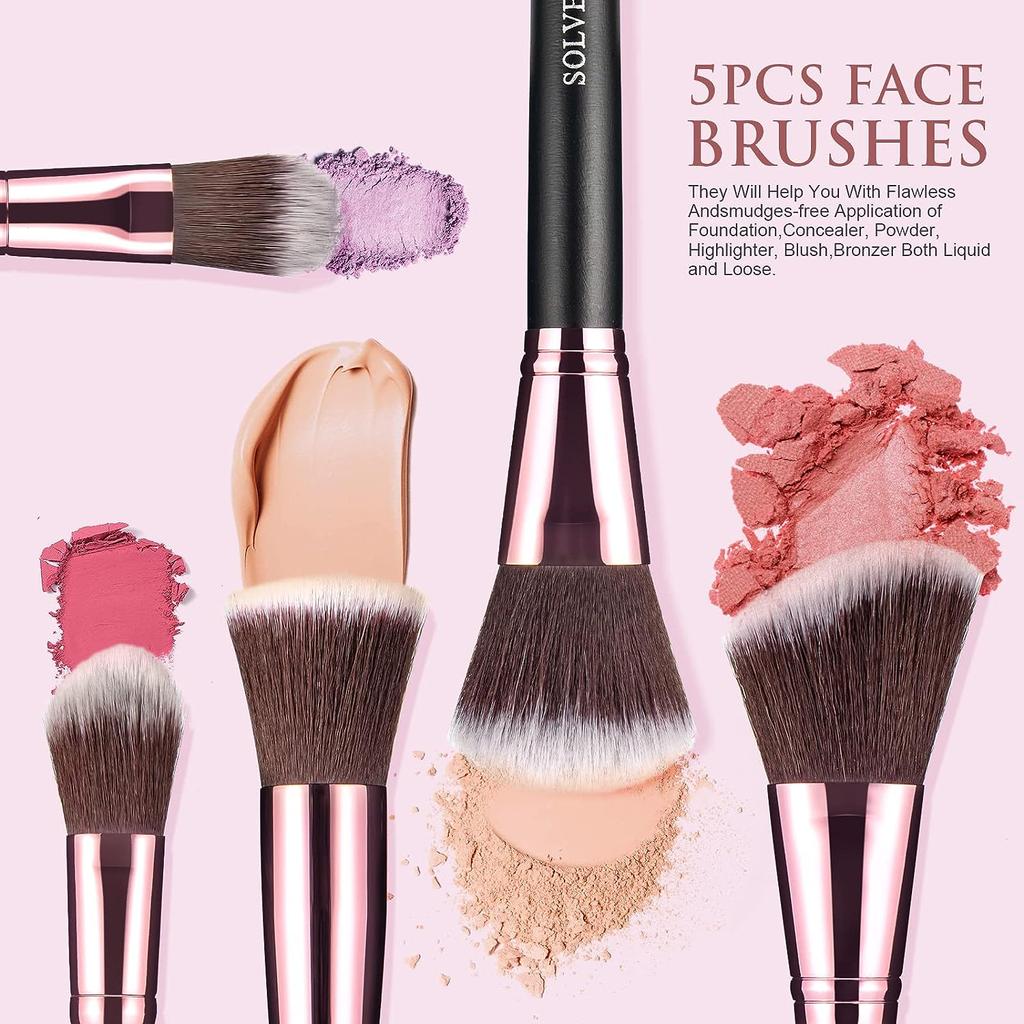 Makeup Brushes Professional 15pcs Brushes Set with Case,eyeshadow Brush Set Travel Make Up Brushes with Wooden Handle Softy Synthetic Fiber