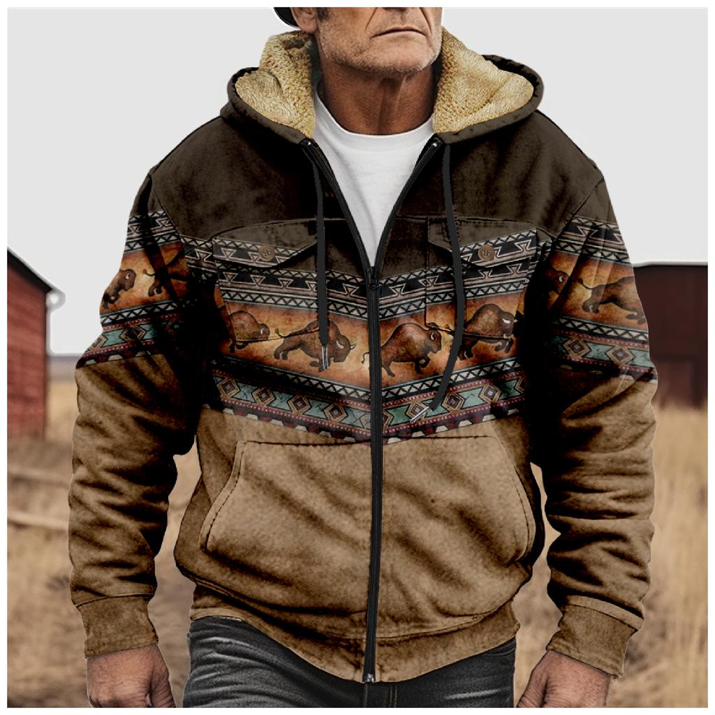 Herren Winter Reißverschluss Kapuzen Fleece Sweatshirt mit aufgesetzter Tasche Freizeitjacke