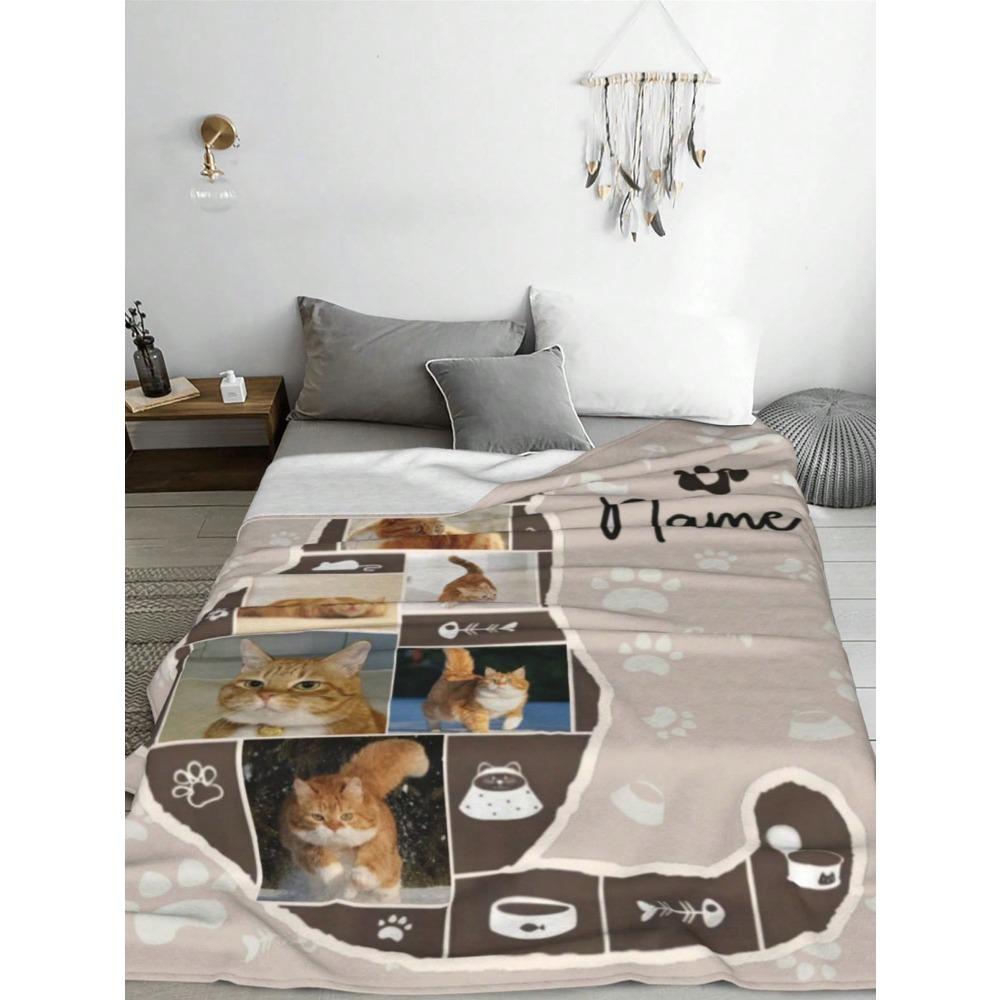 Personalized Name Flannel Blanket For Dog Cat Pets Custom Animal Photo Throws Blanket Pet Commemorative Gift
