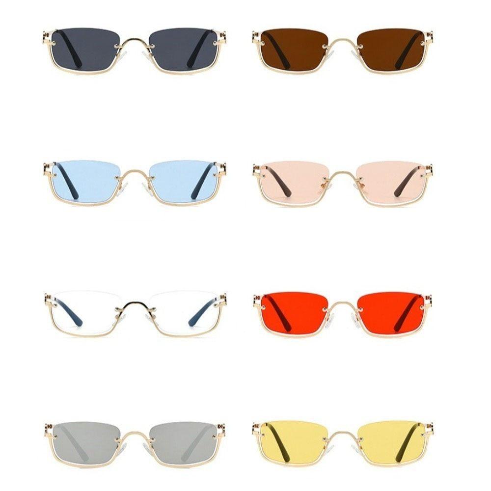 Small Square Sunglasses Metal Half Frame Shades Eyewear Vintage Sun Glasses Selfie