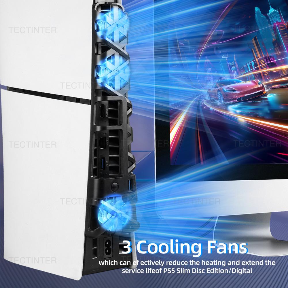 מאווררי קירור ל-PS5 Slim מאוורר קירור ל-Playstation 5 Slim גרסת דיסק/דיגיטלית עם יציאת USB 3.0 לאביזרי PS5