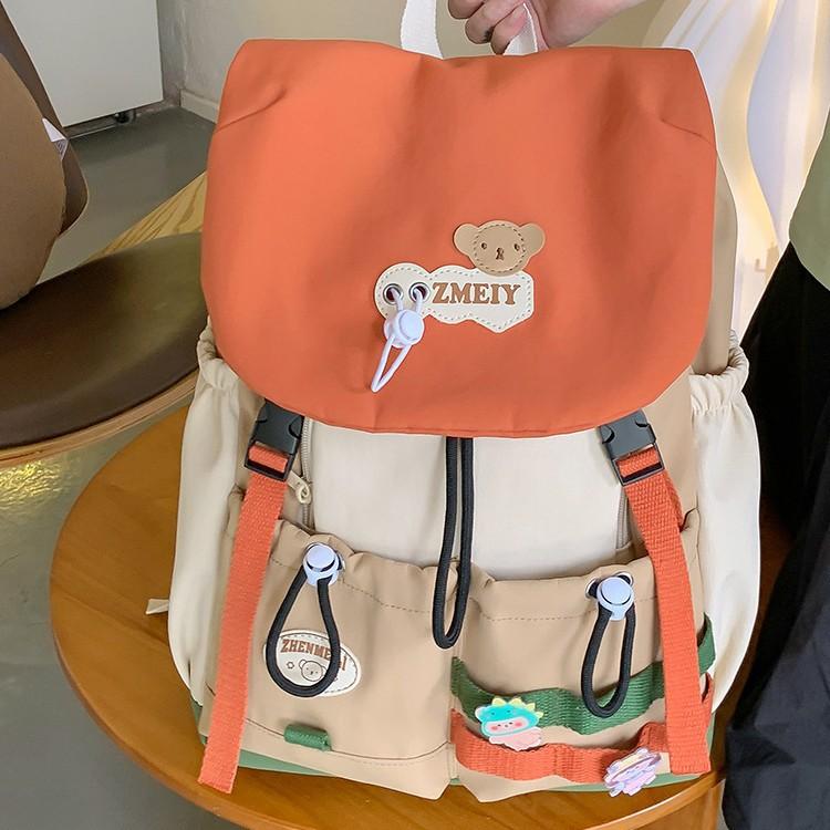 Schoolbag High Value Dopamine Cute Backpack Schoolbag Female Middle and High School Students Contrasting Colors Large Capacity Niche Design Backpack