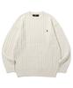 TRILLION Washable Boat Embroidery Cable Crew Neck Knit (Ivory)