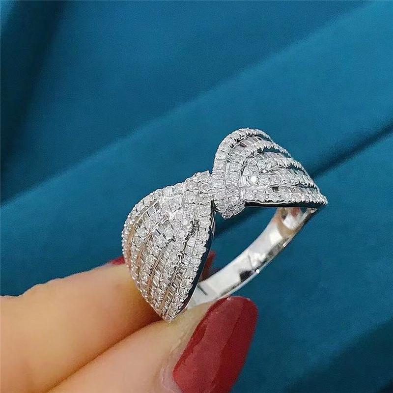 925 Sterling Silver Fancy Bow Ring with Dazzling CZ Women Finger Ring Newly Designed Wedding Bands Statement Accessories JewelryGood Product