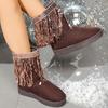 Fashion Fashion Sequins Tassels Snow Boots for Women 2025 Winter Slip On Mid Calf Boots Woman Warm Thick Plush Cotton Padded Shoes