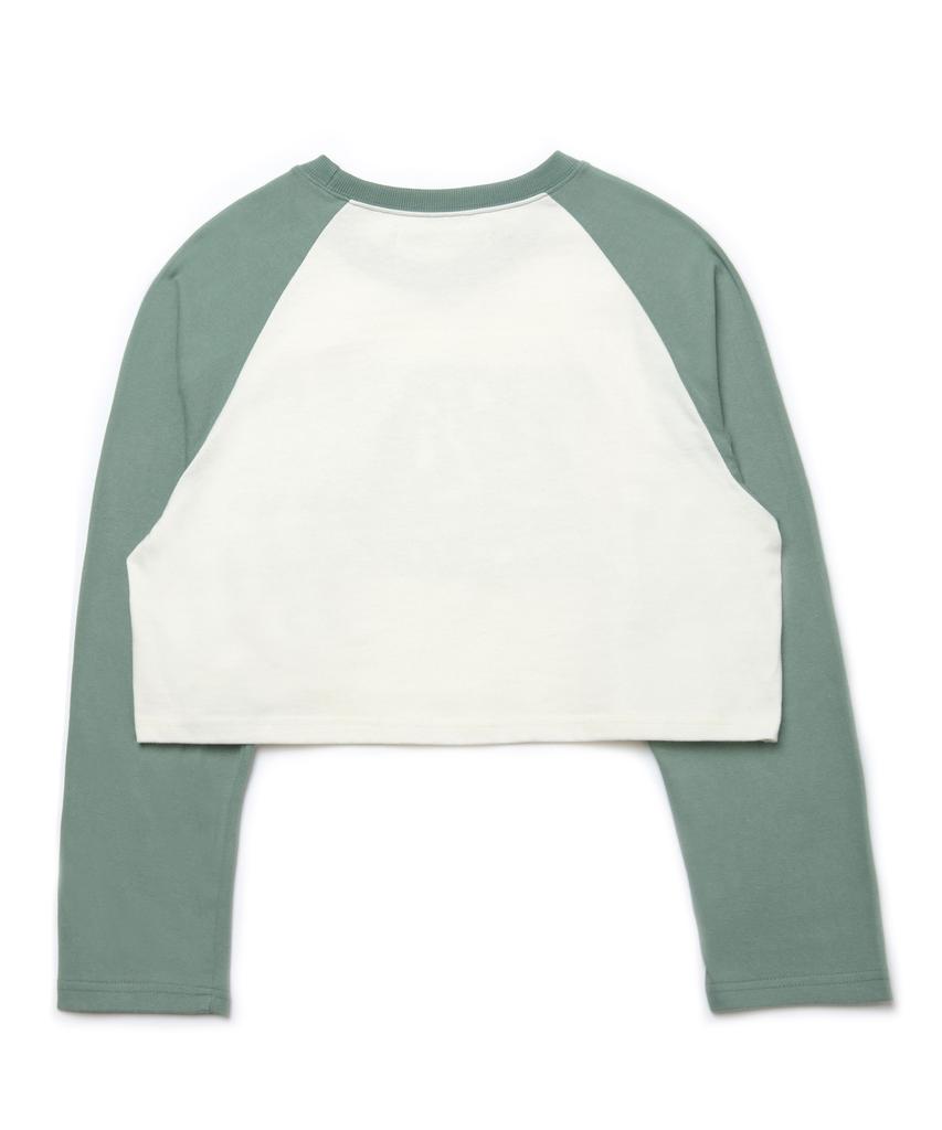 DISCO DONUT Open Armhole Heart Raglan T-Shirt_Green/Ivory