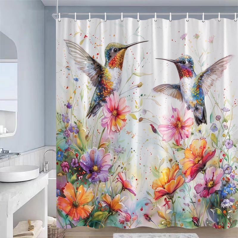 Purple Floral Hummingbird Shower Curtains Butterfly Birds Flowers Plant Modern Polyester Home Bathroom Curtain Decor With Hooks