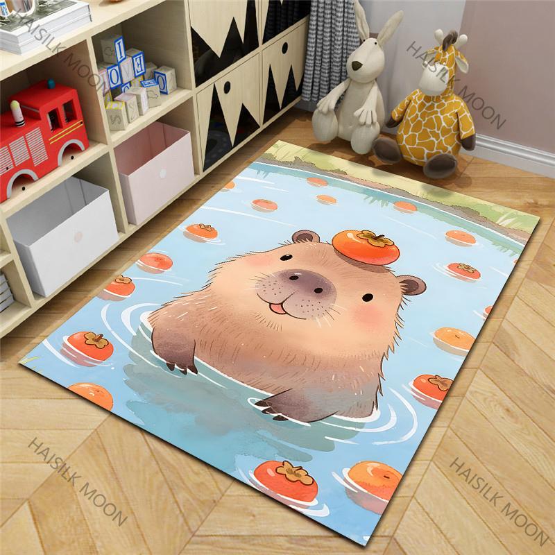 1PC Cute Capybara Cartoon Carpet for Living Room Bedroom Sofa Home Decor Non-slip Floor Mat Children's Activity Area Rugs