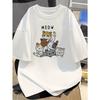 Cute Cat Stack T-Shirt Women Men Summer Fit Graphic Tee Kawaii Anime Cat Print Short Sleeve Streetwear Top