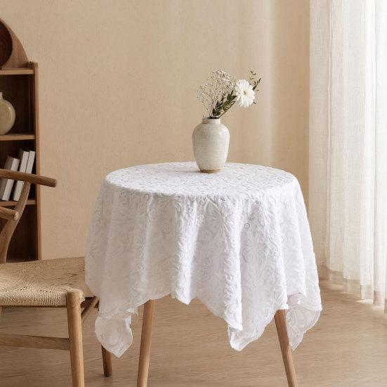 Jacquard Round Tablecloth, Sunflower Pattern Decorative Table Cloth, Lace Fabric Dinner Table Cover for Wedding Party Restaurant Banquet Decor