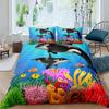 Cartoon Octopus Bedding Set KingQueen Size,Ocean Underwater World Duvet Cover Kids Sea Coral Fish Polyester Quilt Cover
