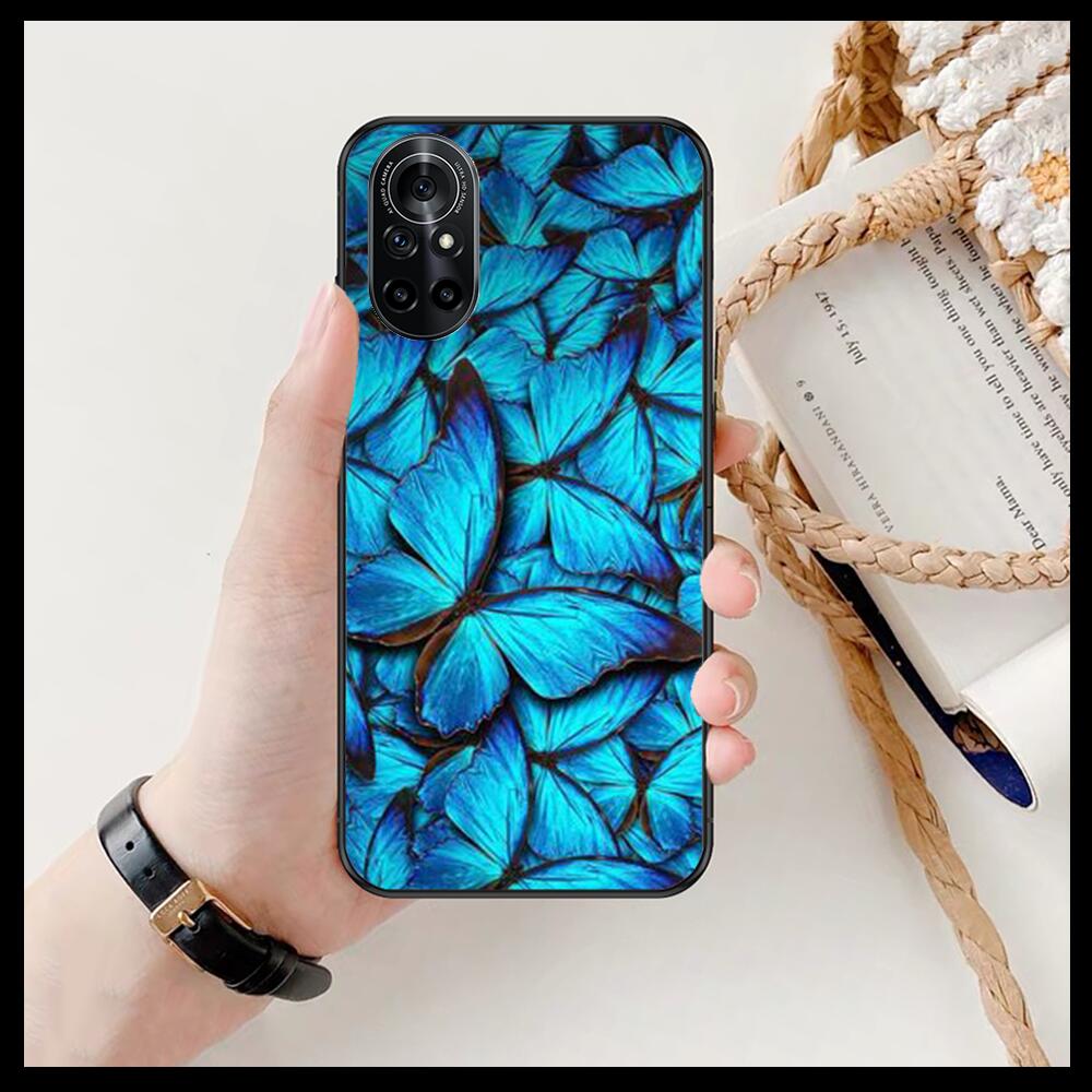 Linda Capa de Telefone Transparente com Padrão de Borboleta Para Huawei Honor 20 10 9 8A 7 5T X Pro Lite 5G Etui Preto Coque Hoesjes Comic Fas