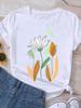 (Tamanho asiático) T-shirt casual de tendência de flor aquarela com gola o Roupa Top Manga Curta Camiseta Estampa da Moda Senhora Feminina Mulheres Camisetas Gráficas