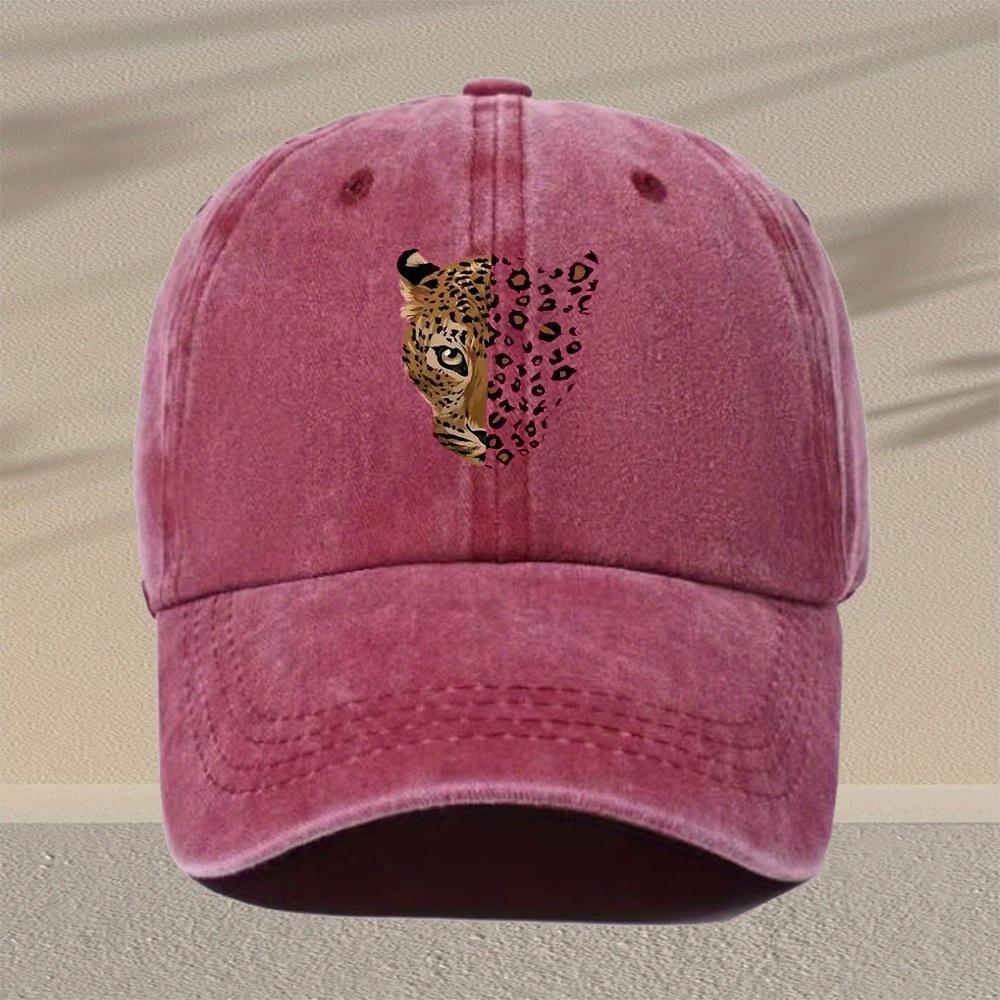Mens Leopard Print Baseball Cap  Adjustable Vintage Washed  Viscose Lightweight Hat for Outdoor Travel Casual Daily Wear