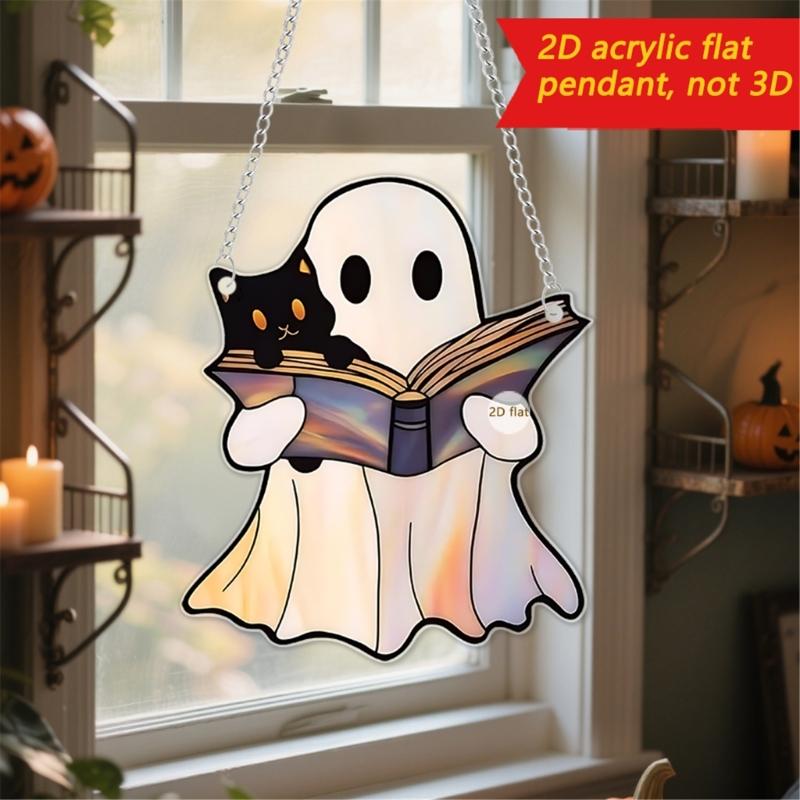 Halloween Cute Ghostly Acrylic Ornament 2D Flat Plaque Hanging Sign Decors For Home Office Classroom Party Wall Decoration