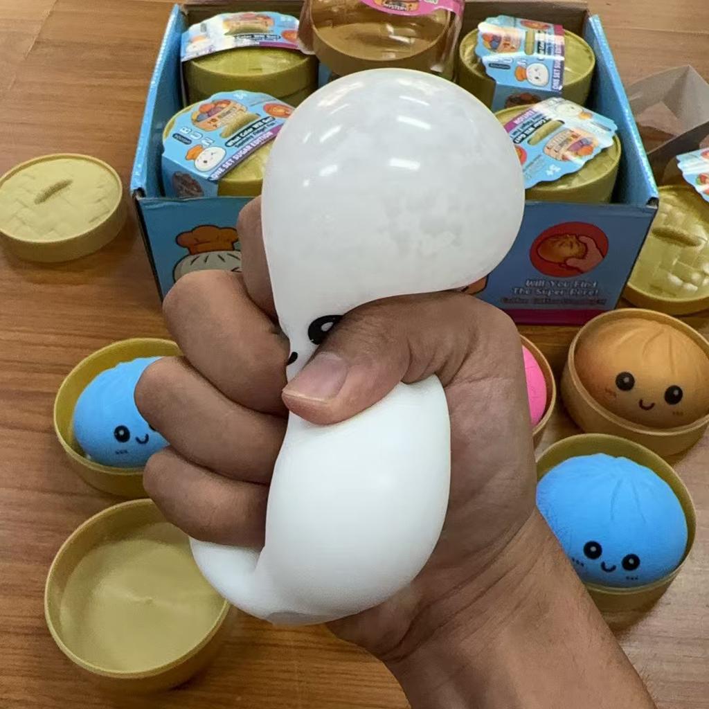 Large Dumpling Stress Ball with Steamer Colorful Squishy Bun Sensory Toy for Anxiety Relief, Squeeze Dough Ball for Adults&Kids