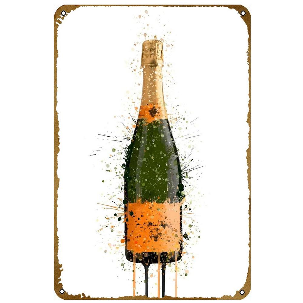 French Champagne Retro Vintage Metal Tin Signs Posters Plate Wall Decor for Home Bars Cafe Man Cave Clubs Retro Posters Plaque